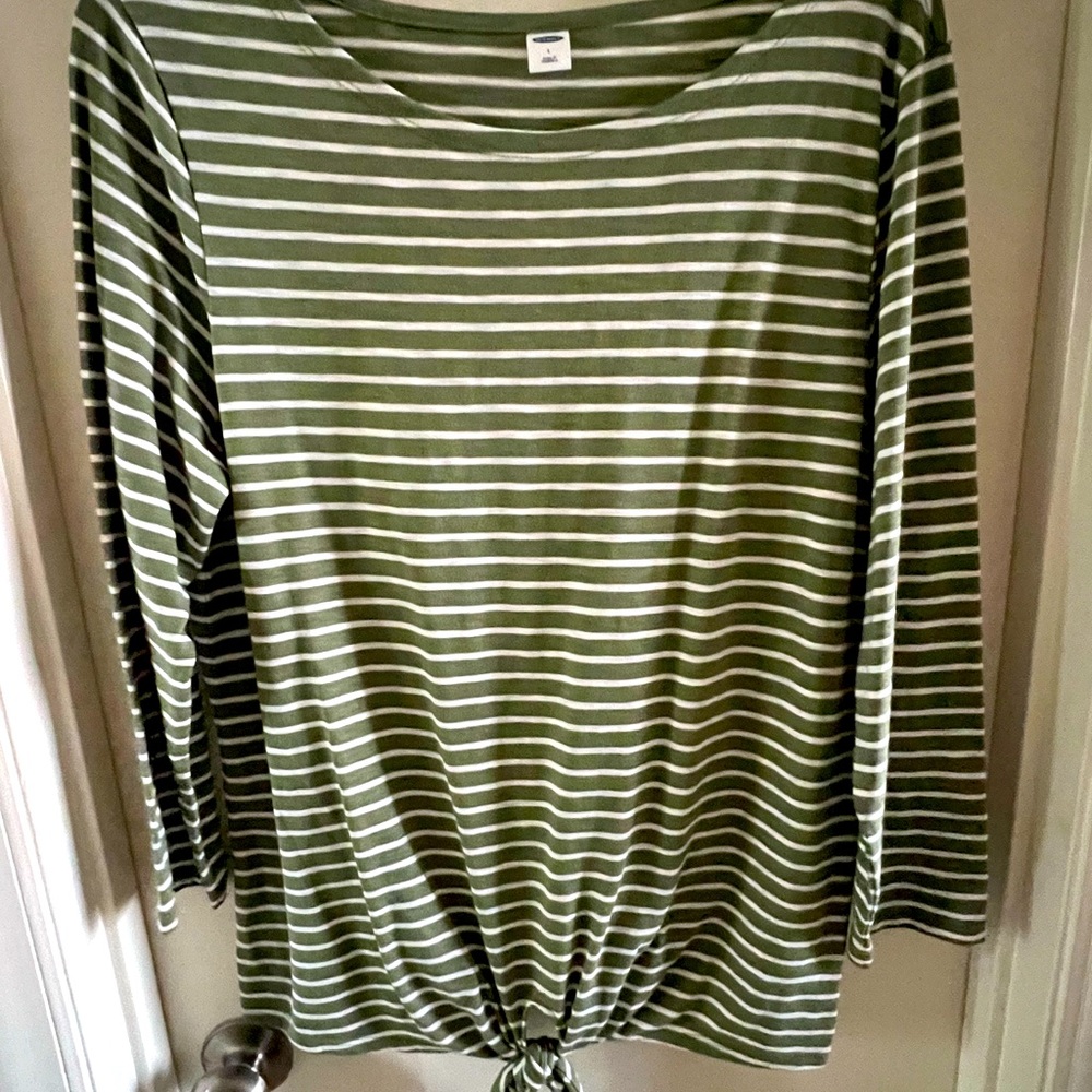 Green striped tie front shirt
